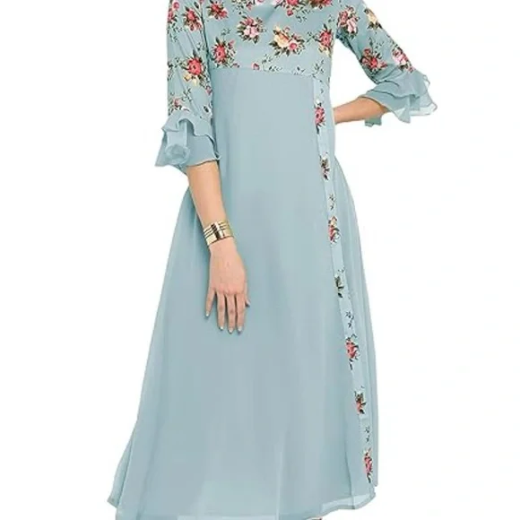 Floral Embroidered Blue Dress - Picture 4 of 7